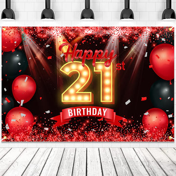 Happy 21St Birthday Banner Backdrop Red And Black 21 Years Old Background Bday Decorations For Girls Boys Women Men Photography Party Supplies Glitter