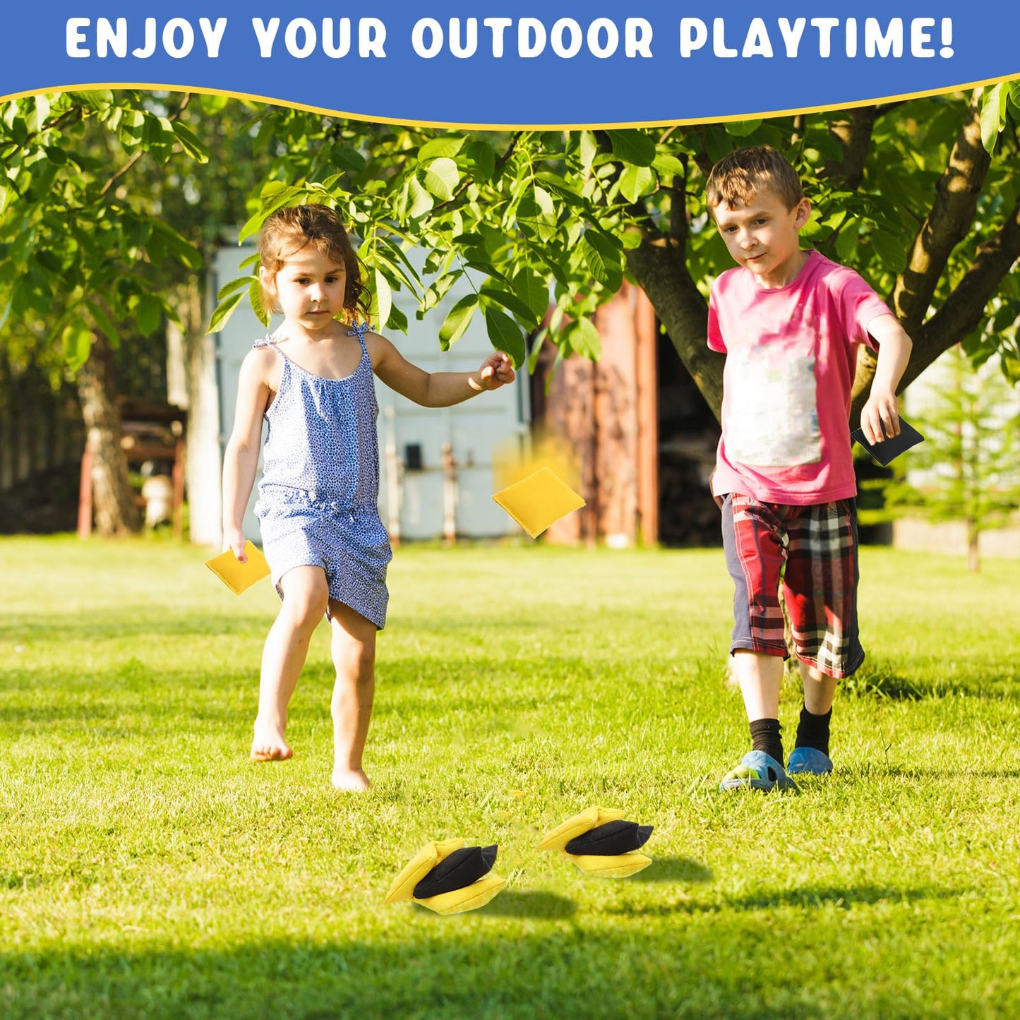 Sotiff 24 Pcs Bean Bags Mini Nylon Cornhole Bean Bags for Kids Tossing Fun Sports Outdoor Family Games Carnival Toy Patriotic Small Beanbag Hand Toss Party Game Supplies for Kid mature-themed (Black  Yellow)