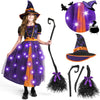 Spooktacular Creations Light Up Purple Witch Costume With Broom For Toddler Girls, Fairy Tale Witch Halloween Costume Dress Up (Small (5-7 Yr))