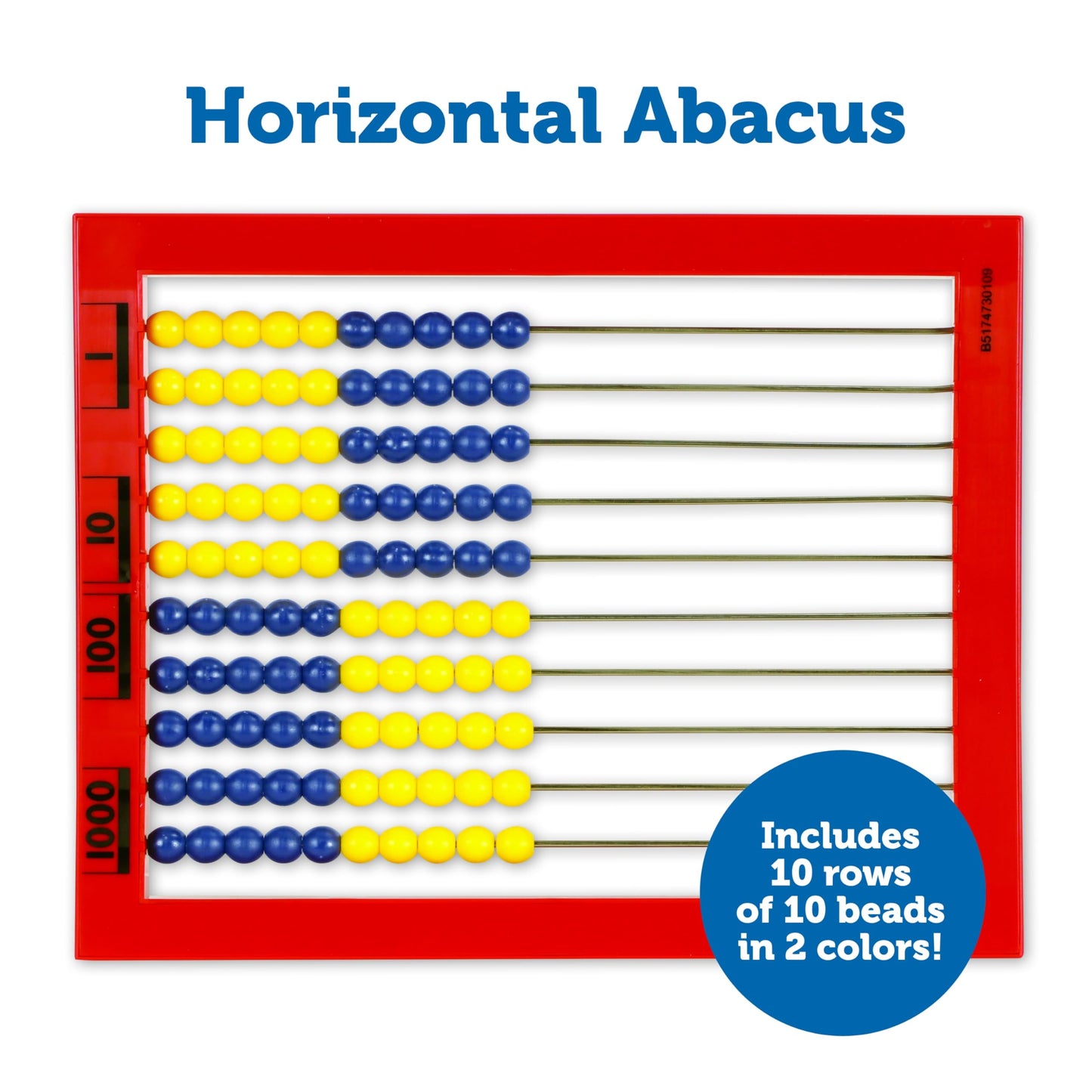 Learning Resources 2-Color Desktop Abacus, Math Concepts, Ages 5+, Red Frame, Multicolor, Model LER4335