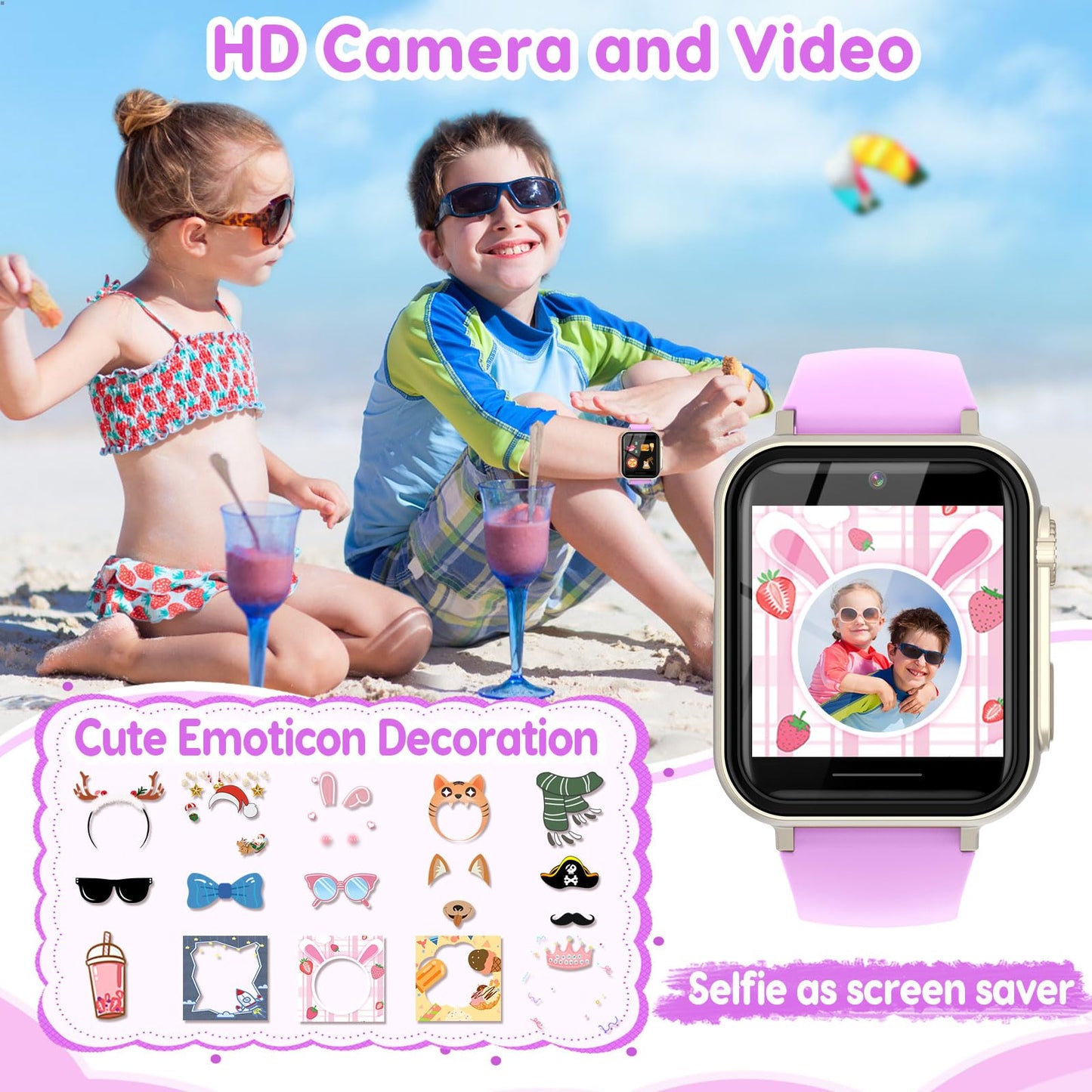 cjc Smart Watch for Kids - HD Touch Screen, Camera, 30+ Games, Pedometer, Purple, Model A10, Ages 4-12, Fun Educational Gift