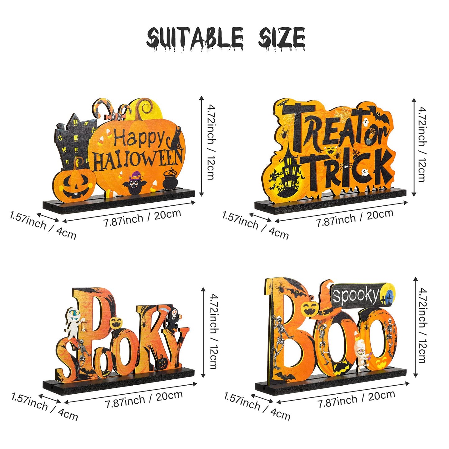 Blulu 4 Pcs Halloween Centerpieces for Tables Happy Indoor Table Decorations Pumpkin Table Centerpieces Wooden Boo Trick or Trea