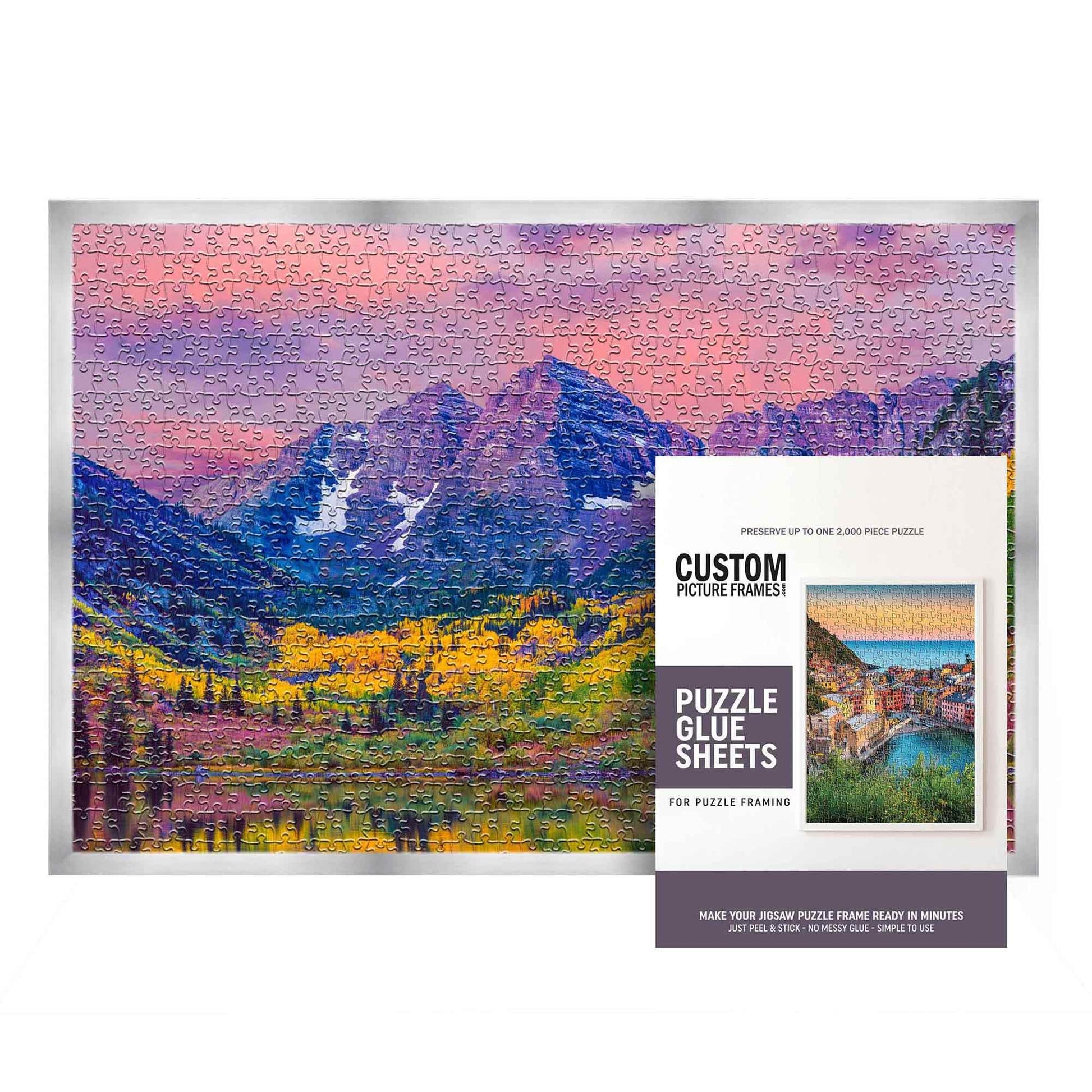 11.25X38.25 Puzzle Frame Kit With Glue Sheets | Silver Modern Picture Frame | Real Wood With Uv Resistant Acrylic Front | Made T