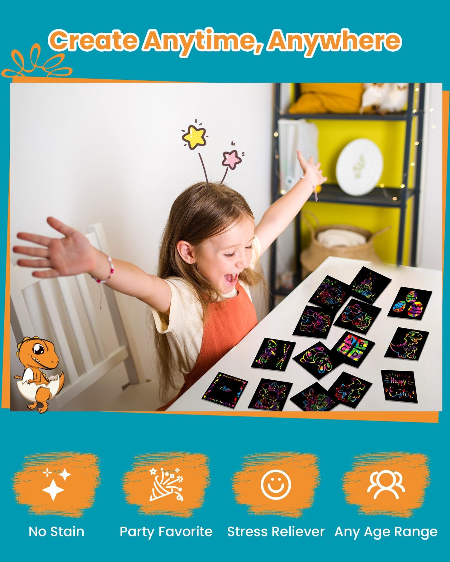 Smasiagon Rainbow Arts & Crafts for Kids - 125 Mini Scratch Paper Notes - Art Supplies Kids Toys Party Favor - Valentines Day Gi