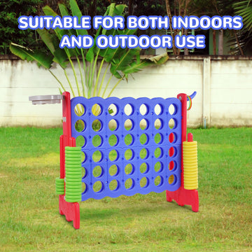 Elevon Giant 4-To-Score Game Set, 4-In-A-Row Jumbo W/Basketball Hoop, Ring Toss, 42 Jumbo Rings & Quick-Release Slide, 2.75Ft Ta