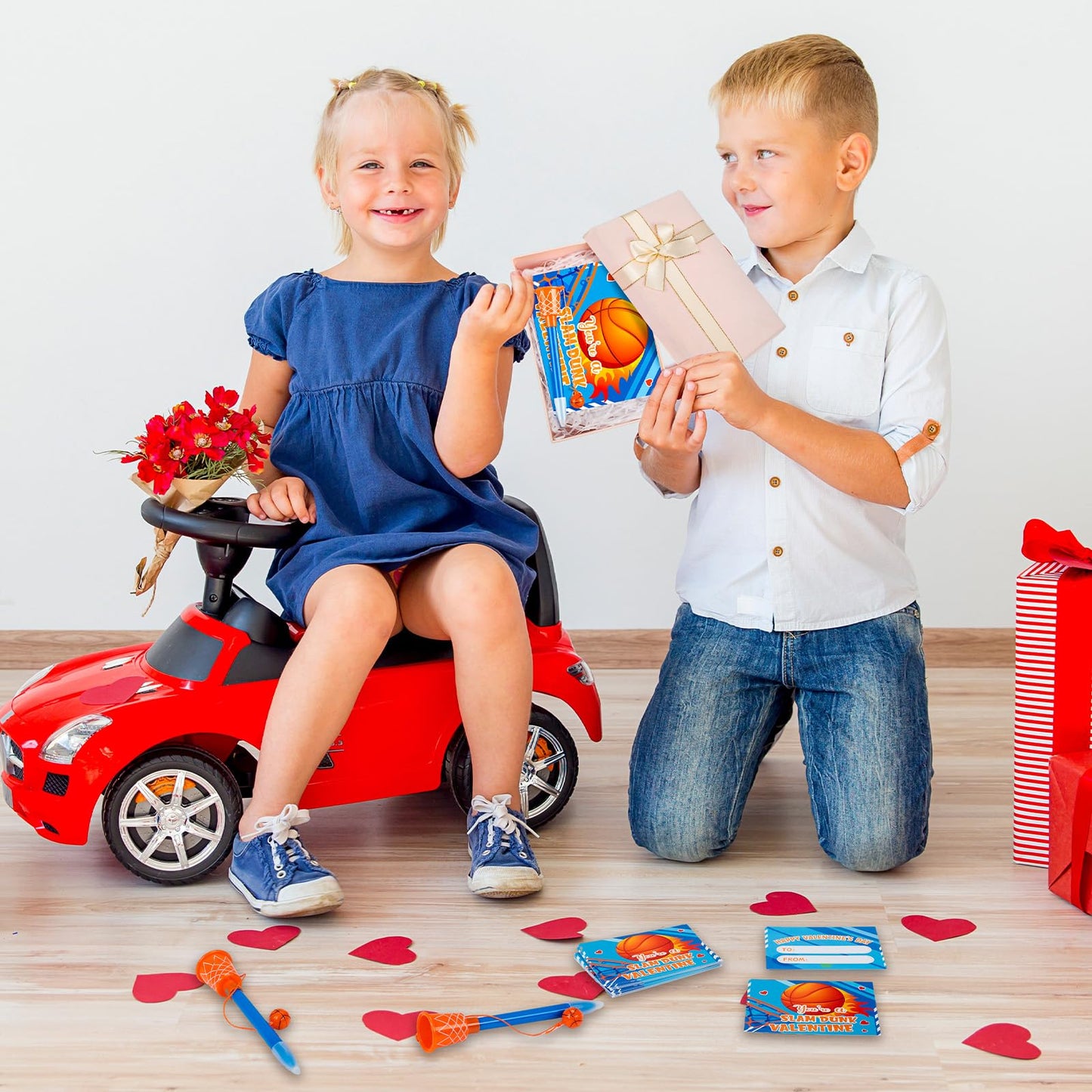 Skyygemm 30 Set Valentine'S Day Basketball Hoop Pens With Gift Card For Kid Valentine'S Day Classroom Exchange Gift School Sport