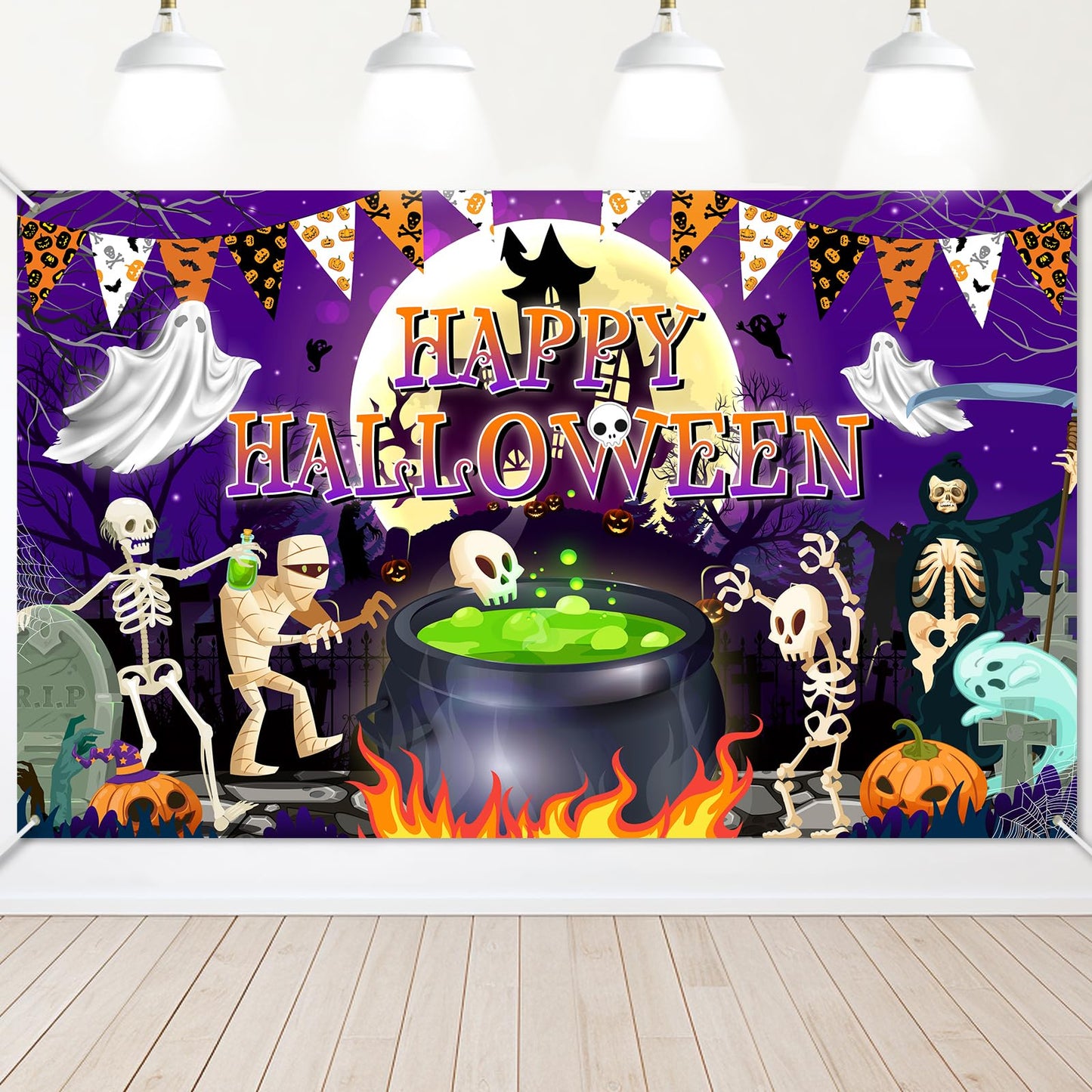 Avezano Happy Halloween Banner Spooky Happy Halloween Backdrop Purple Haunted Halloween Party Backdrop Scary Ghost Halloween Par