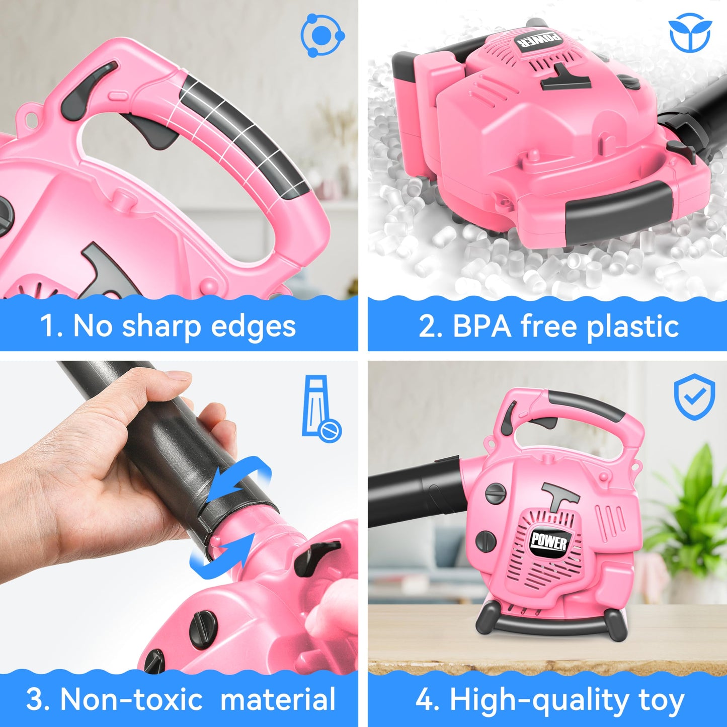 Bubble Leaf Blower for Toddlers - Upgrade Pink Kids Bubble Machine with Gardening Tool Set  2 in 1 with Extra Bubble Blower Kit Outdoor Play Toys  Birthday Party Gifts for Boys Girls Age 3 4 5+ Years