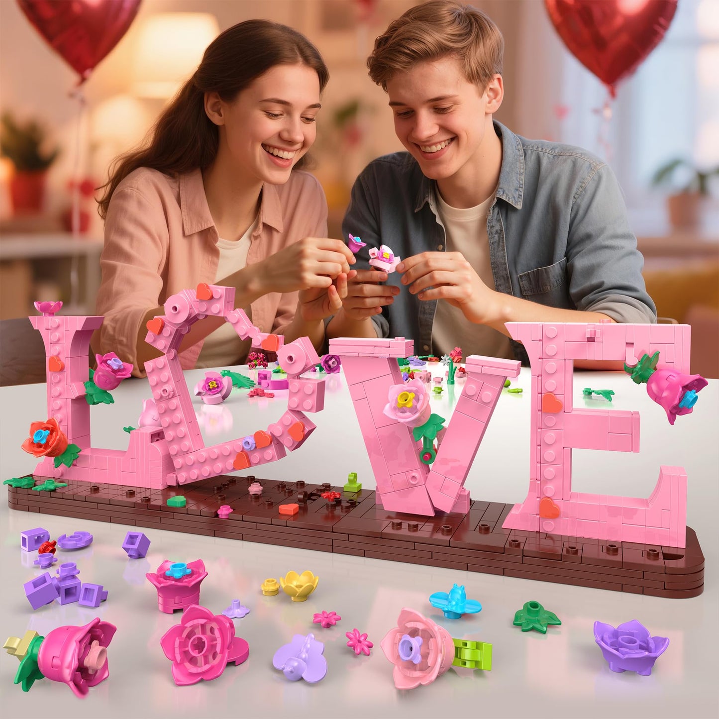 Booyuer Flower Building Set for Love, 791PCS DIY Romantic Floral Brick Kit, Graduation Gift, School Desk Decor, Room Decoration,
