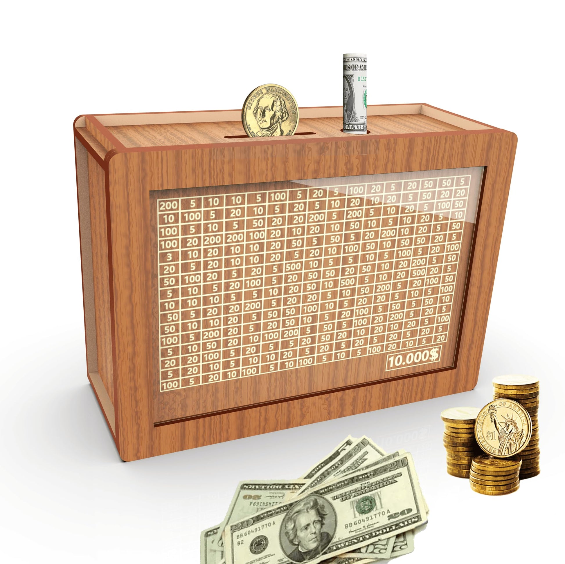 Piggy Bank For Adults Kids, Wooden Coin Bank For Boys And Girls, Adults Money Box With Counter For Savings Goal $10000 Best Gift