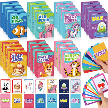 Zubebe 14 Pack Kids Card Games Bulk 7 In 1 Classic Playing Card Game Set For Kids Includes Go Fish,Old Maid,War,Crazy Eights,Mem
