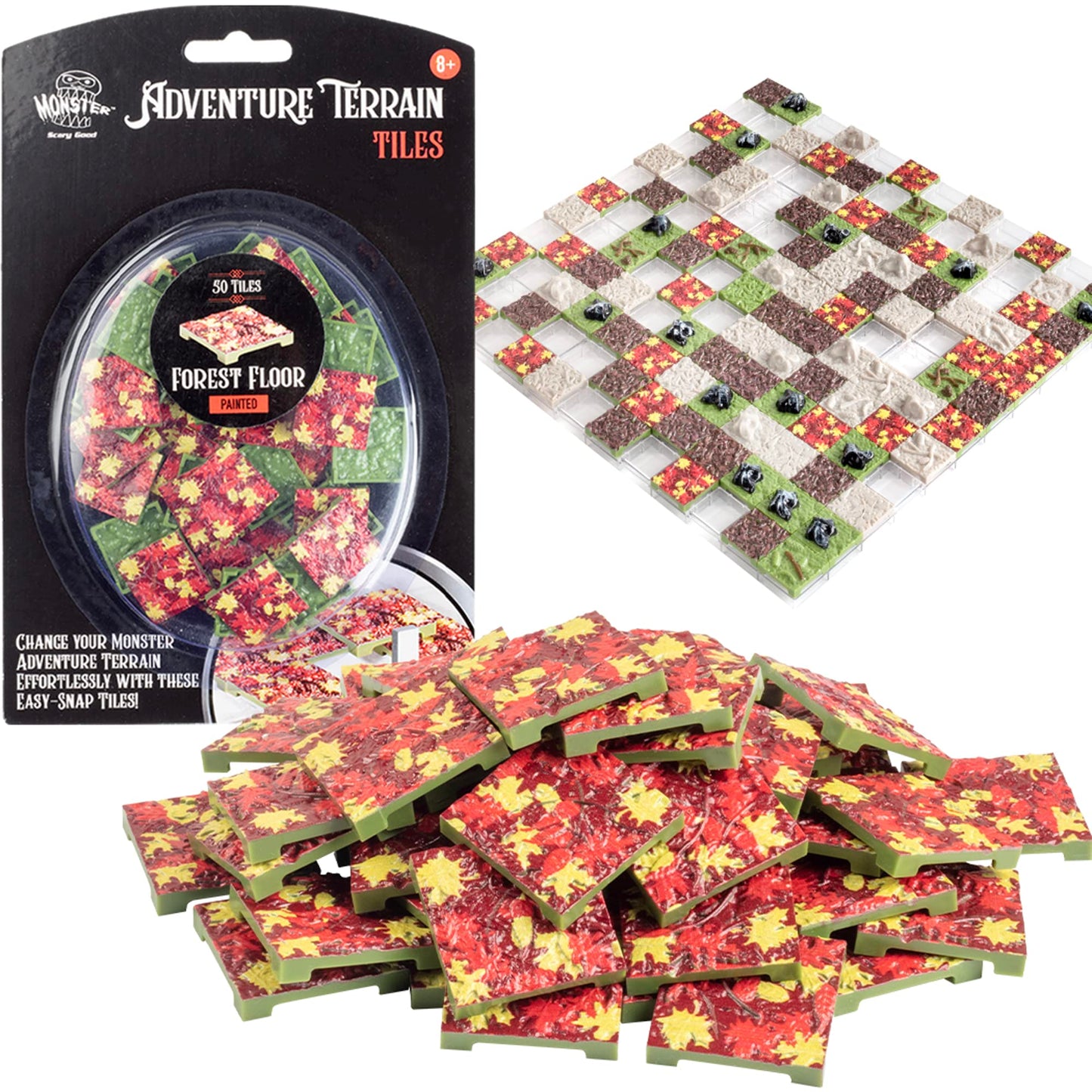 Monster Adventure Terrain- 50Pc Forest Floor Tile Expansion Pack- Painted 1X1 Tile Set- Amazing Tabletop Terrain In Minute- Customize Your D&D And Pathfinder Dungeons Your Way