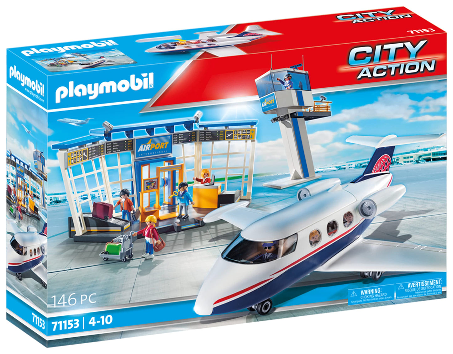 Playmobil City Action 71153 Airport Set with Airplane, Detachable Roof, Multicoloured, Ideal for Ages 4 and Up, Medium Size