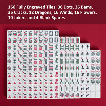 Jongyance American Mahjong Set, Mahjong Tiles Set, Red Bag, 166 White Tiles, 4 All-In-One Rack/Pushers (Ma Jong, Mah Jongg, Maji