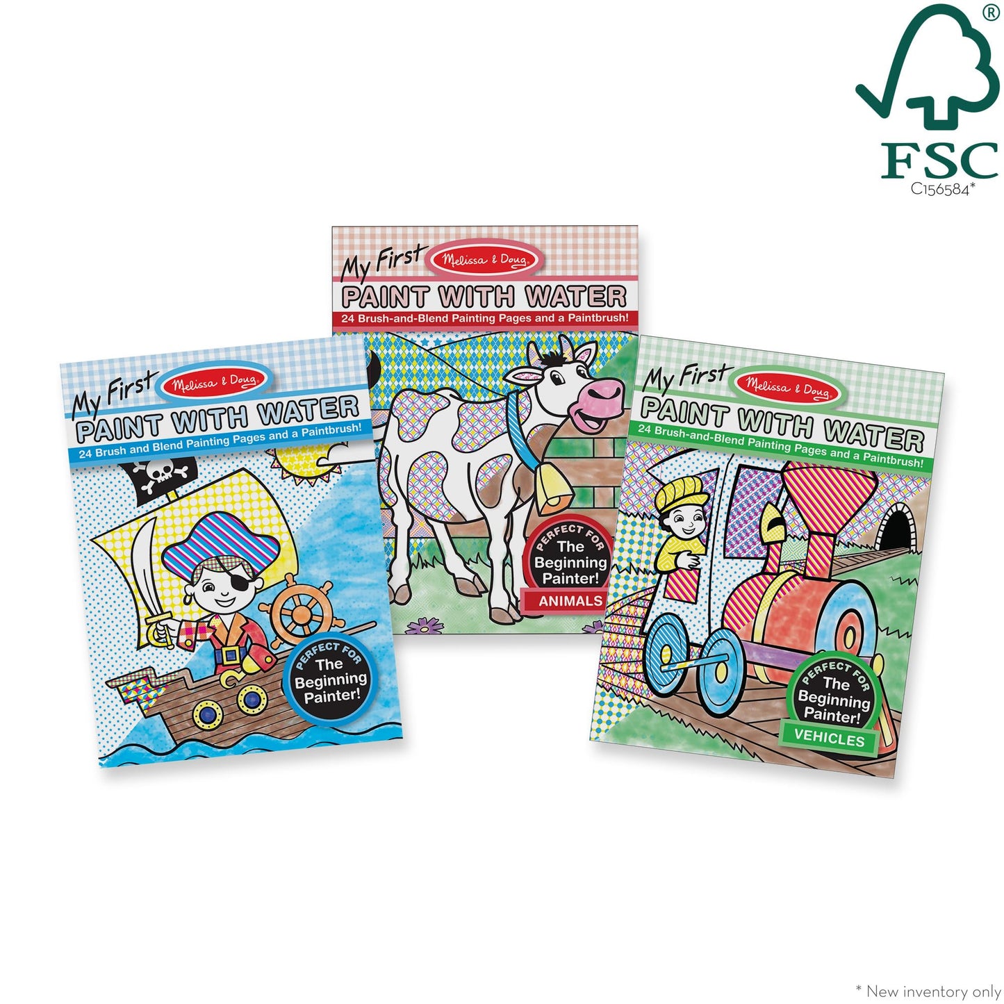 Melissa & Doug My First Paint with Water Activity Books Set - Animals, Vehicles, and Pirates - FSC Certified