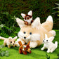 HyDren 5 Pcs Woodland Animals Plush Toy Set - 13.4 Inch Beige Fennec Fox with 4 Cute Baby Foxes - Soft PP Cotton, Perfect for Gifts