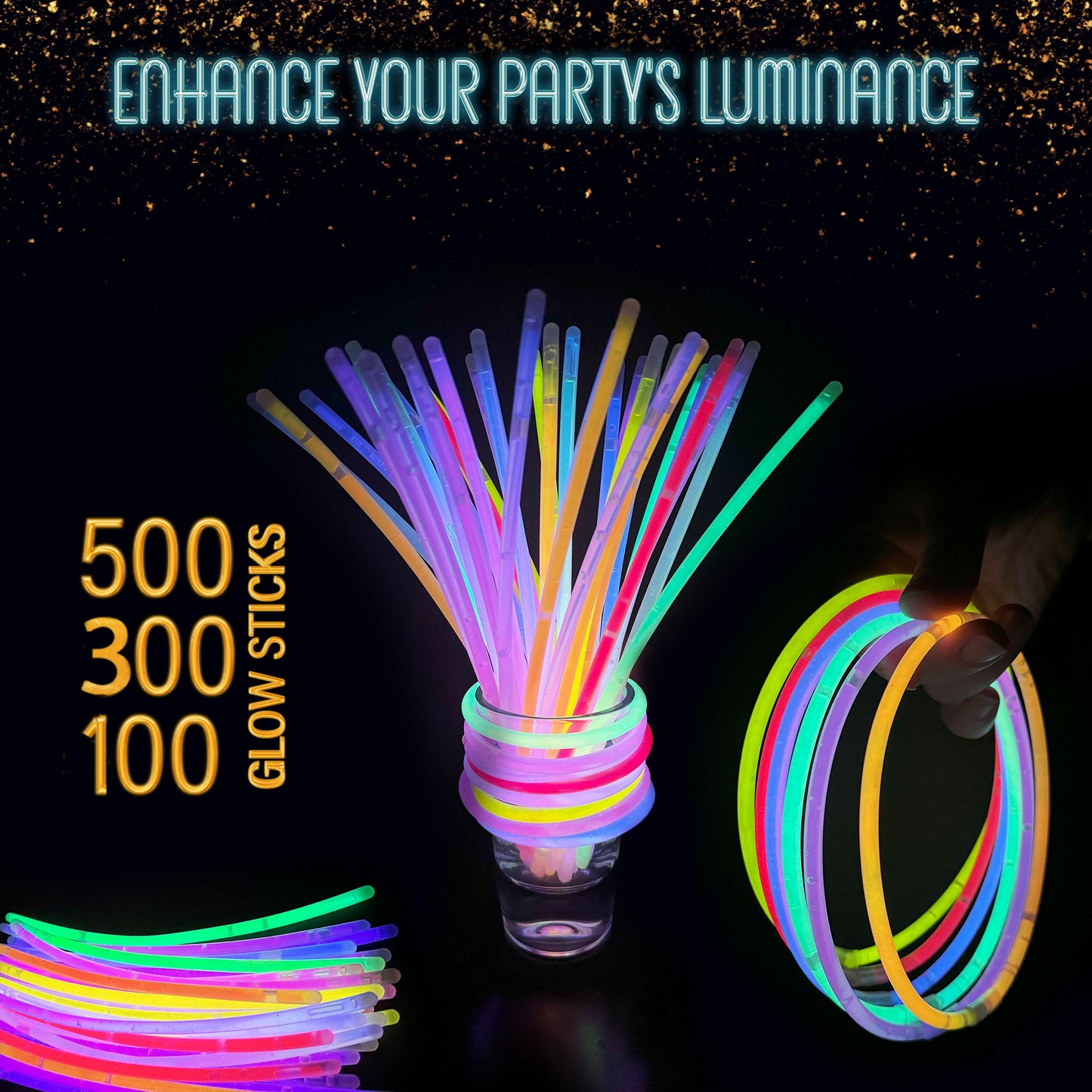 GemPrime 100 Pcs Glow Sticks Bulk Party Pack - 8    Glow in the Dark Party Supplies & Party Favors Pack for Glow Bracelets & Glo