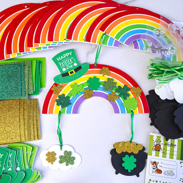 Winlyn 12 Sets St. Patricks Day Decorations Rainbow Ornaments DIY St. Pats Craft Kits Rainbow Four-Leaf Clover Irish Lucky Sha