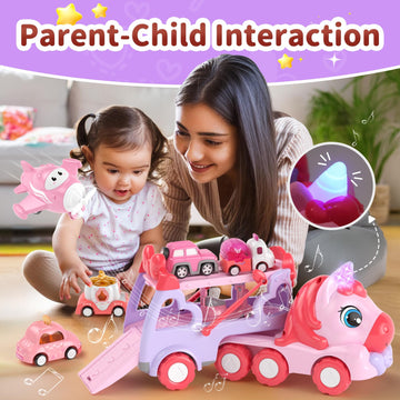 usrela Toys for 1 2 3 Year Old Girl Truck, 7-in-1 Girl Carrier Truck Car with Light & Sound, Toddler Girl Car Toys Age 1-3 2-4,