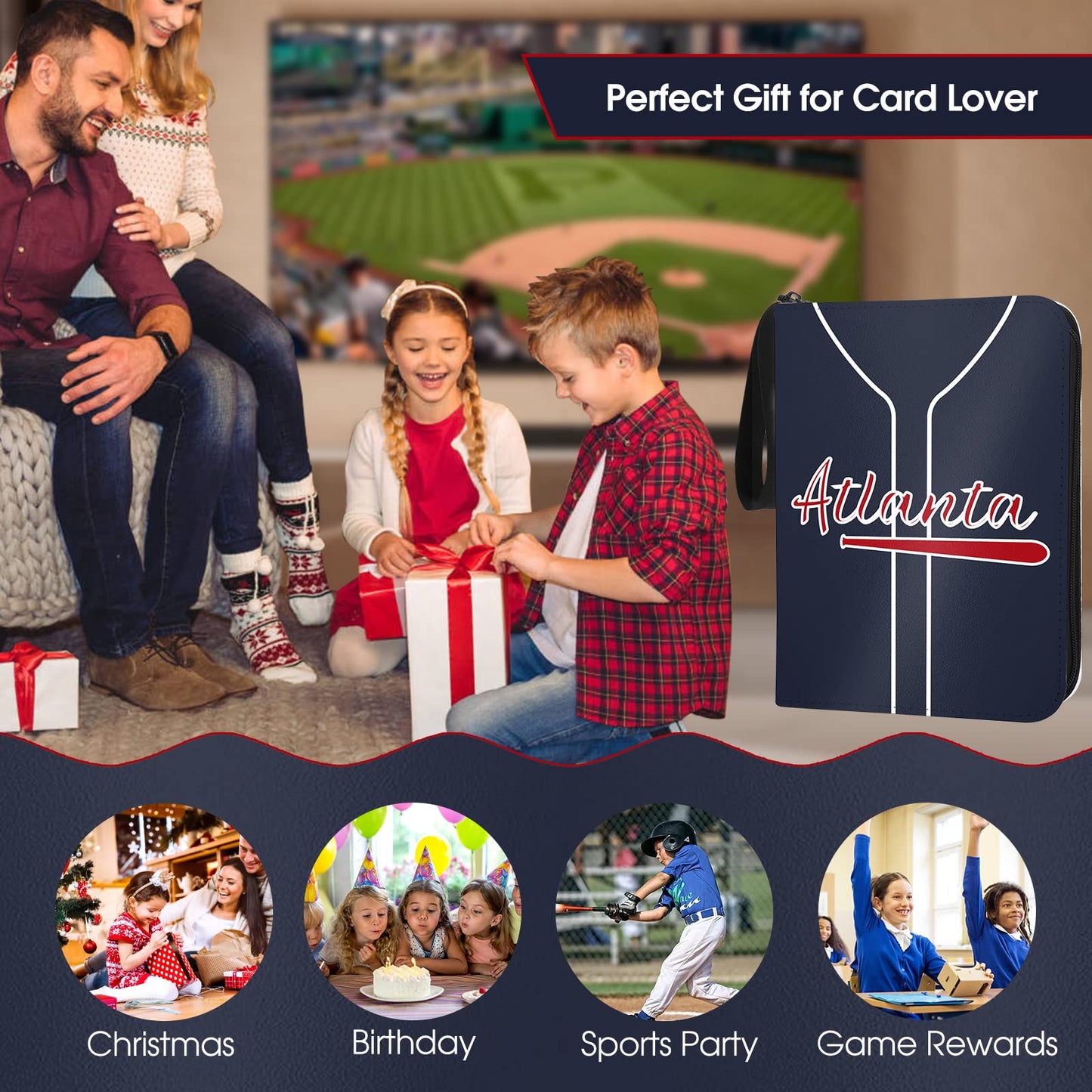 Baseball Card Binder With Sleeves 900 Pocket, Atlanta Baseball Card Holder For Trading Cards Baseball Collector Album Sports Car