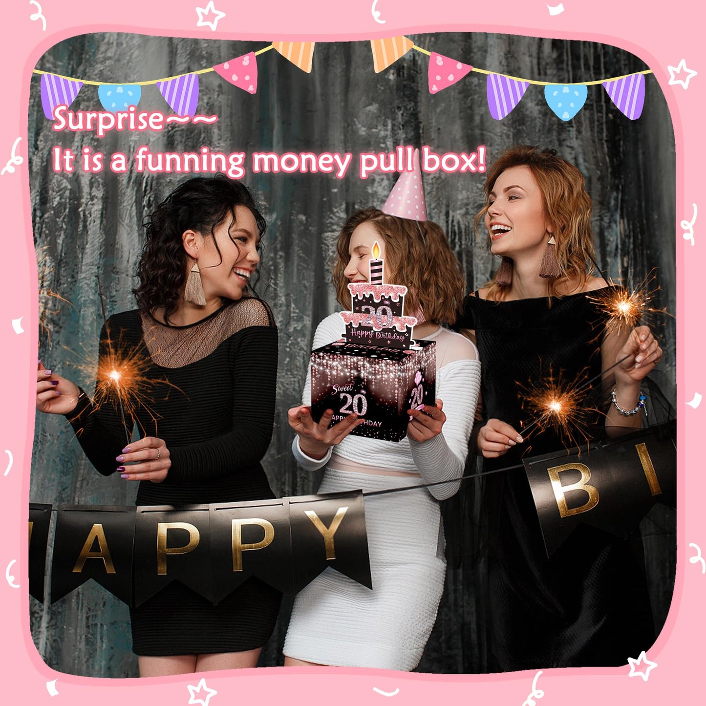 Meiidoshine Sweet 20Th Birthday Money Box For Cash Gift, Surprise Pull Out Money Gift Box With 100Pcs Transparent Bags - Fun Way