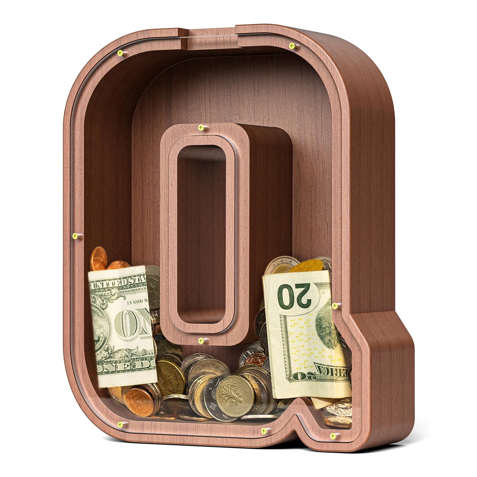 Summidate Wooden Letter Piggy Bank  Extra Thick Large Capacity Piggy Bank for Kids Boys Girls Toddler  Alphabet Q Money Bank| Coin Box Birthday  Christmas  Festival