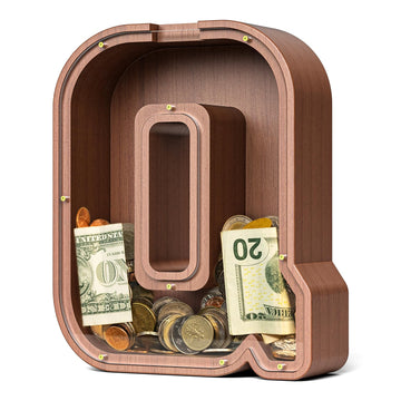Summidate Wooden Letter Piggy Bank  Extra Thick Large Capacity Piggy Bank for Kids Boys Girls Toddler  Alphabet Q Money Bank| Coin Box Birthday  Christmas  Festival