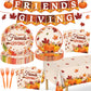 REDWORD Friendsgiving Plates, 98Pcs Friendsgiving Paper Plates-Serve 24 with Friends Giving Banner Fall Pumpkin Tablecloth Napki
