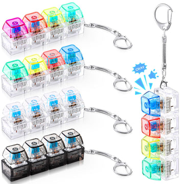 Halloscume 4 Pcs Keyboard mature-themed Fidget Toy Clicker Toy 4-in-1 Keyboard Fidget Keychain Cube Mechanical Key Button Clicker Stress Relief Gift for Office School Home to Pass The Time(Transparent Color)