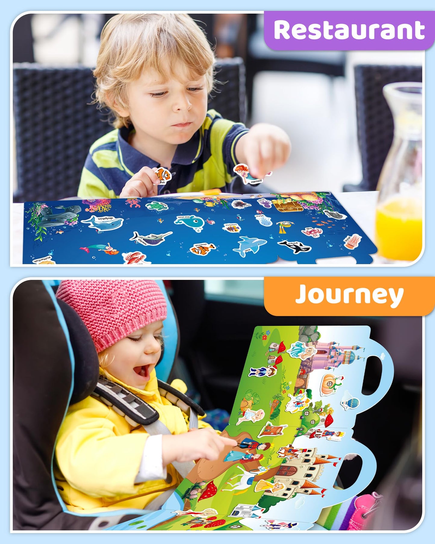 Benresive Reusable Sticker Books For Kids 2-4, Sticker Books For Toddlers 1-3, Toddler Sticker Book Age 2-4, Toddler Travel Toys Activities Crafts Gifts - Ocean, Fairy And Dinosaur