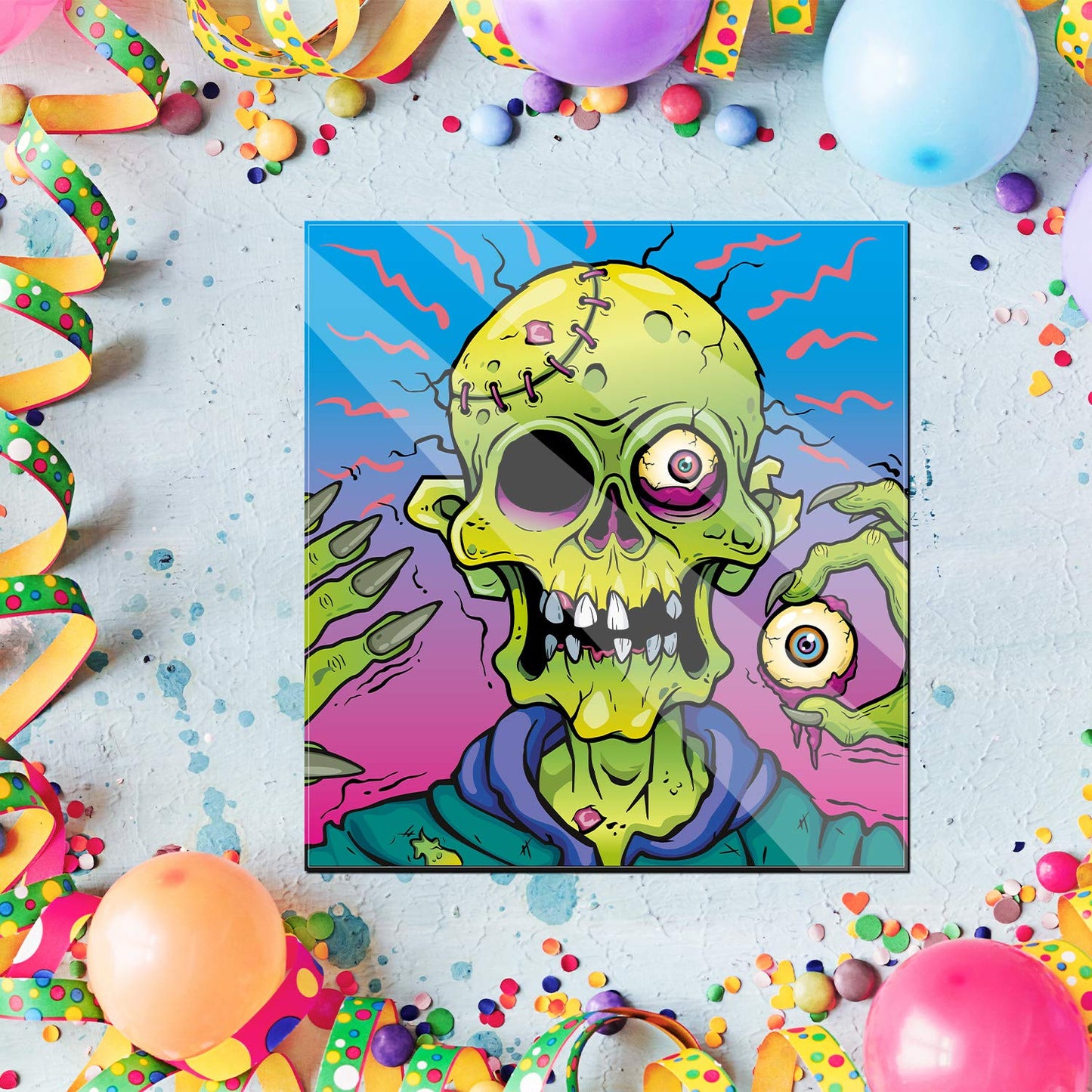 Outus Pin The Eyeball On The Zombie Halloween Party Game, Zombie Game Poster With 24 Pieces Zombie Eyeballs Stickers And 6 Pieces Black Eye Mask