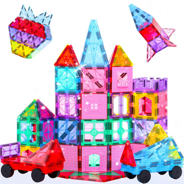 HAPPYMATY Upgraded Antibacterial Magnetic Tiles - 106 PCS Magnet Building Blocks for Kids, 3D STEM Sensory Toys | Inhibits Bacte