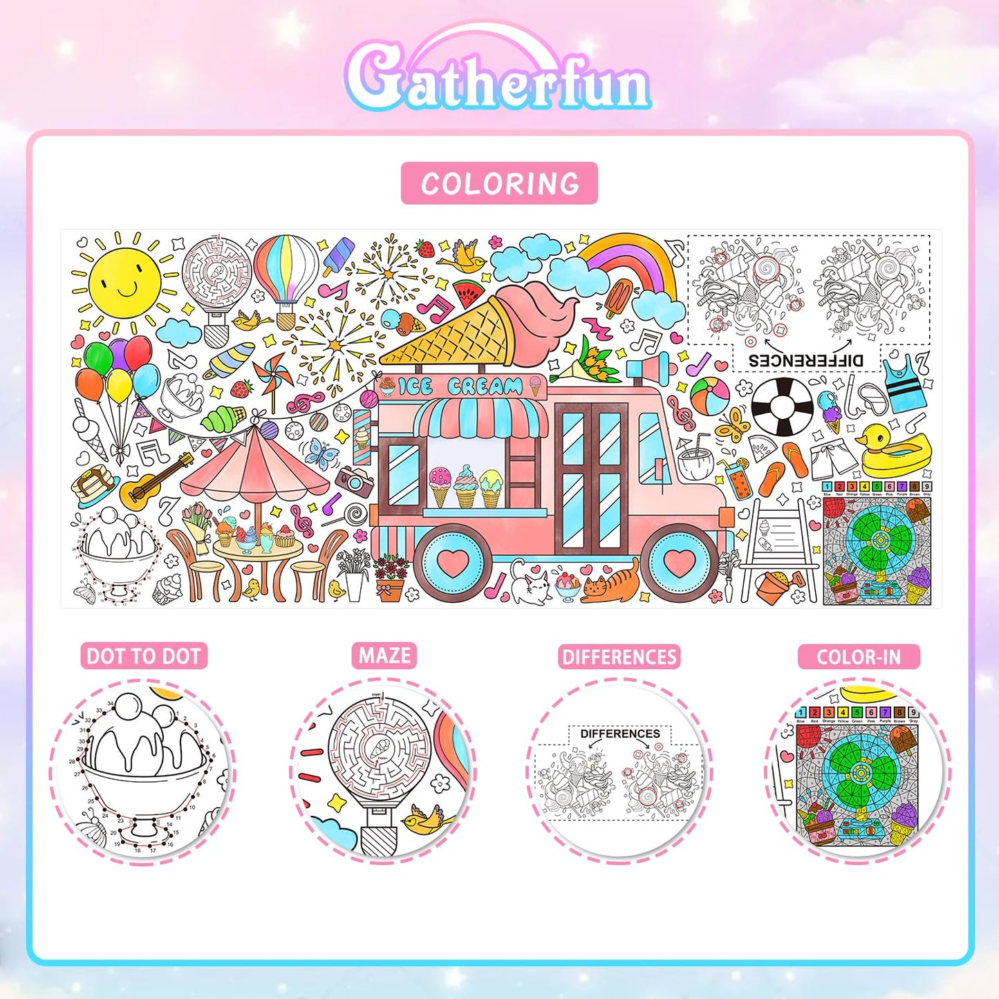 Giant Coloring Poster For Classroom Wall - Versatile 31.5 X 72 Inches Summer Activity Poster/Table Cover, School Parties, Summer