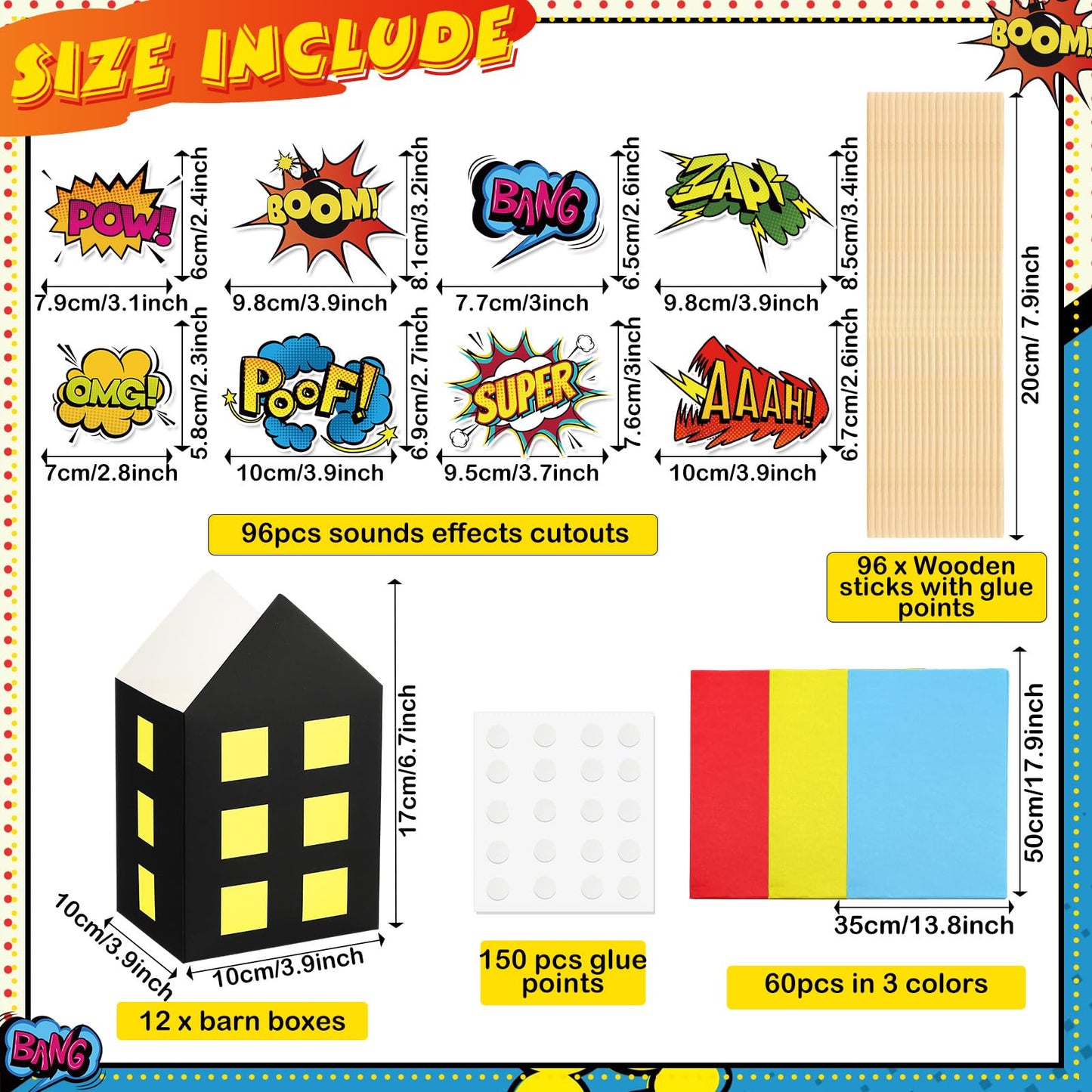 Soulchen 12 Sets Hero Themed Party Centerpieces Decorations Hero Action Sign Table Toppers with City Box Circus Sound Effect Cut