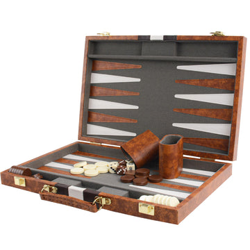 Vovotuzzi 15'' Backgammon Game Brown Backgammon Sets For Adults Leather Travel Backgammon Sets 2 Player Backgammon Board Game Fo