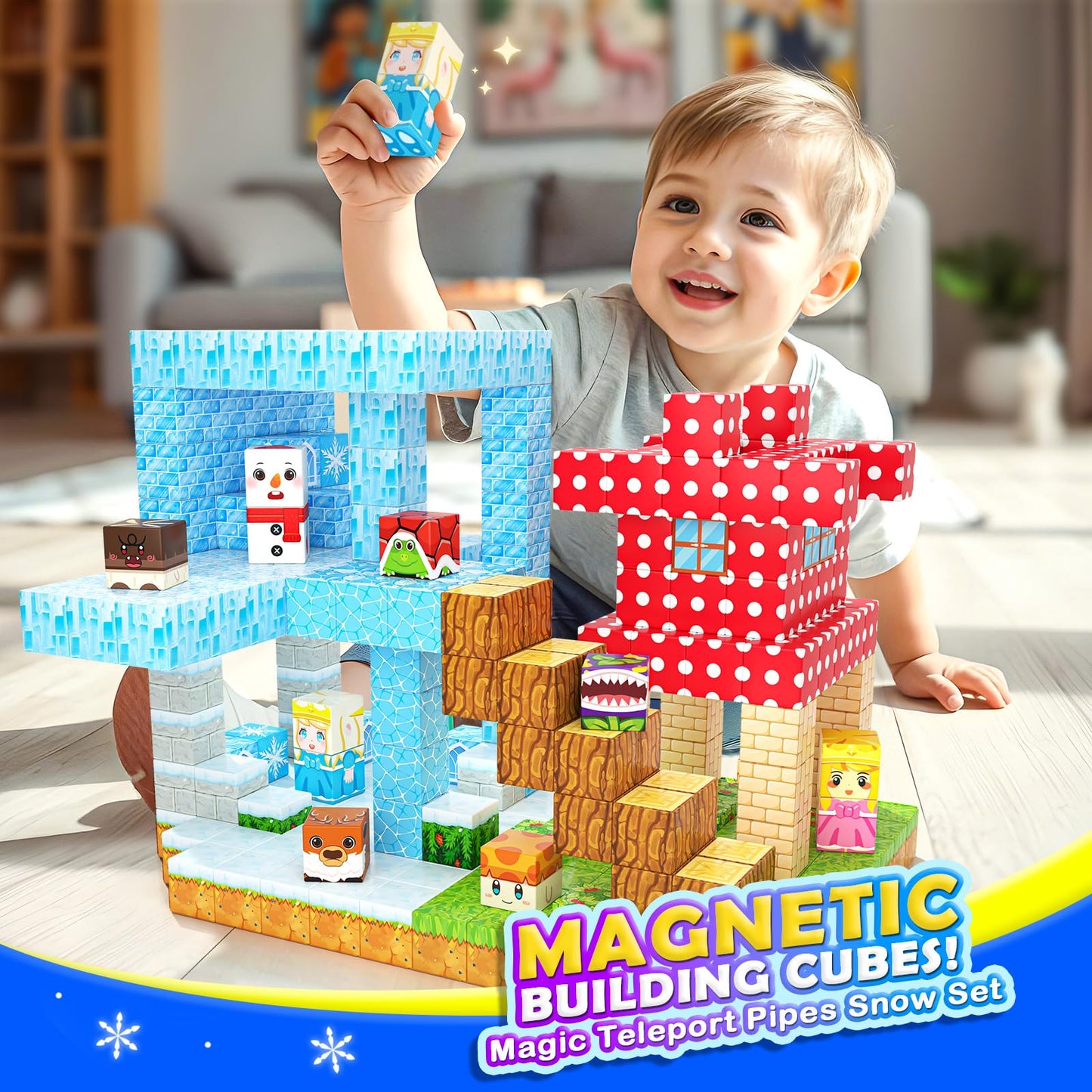 110Pcs Magnetic Blocks - Build Mine Magnet World Games & Frozen Toys Set, Magnetic Tiles Building Outdoor Toys For Boys Girls 3+