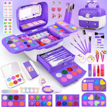 80 in 1 Kids Makeup Kit for Girls, Washable Kids Makeup Sets Girls Toys, Pretend Play Makeup Set Toy for Dress Up with Makeup Ca