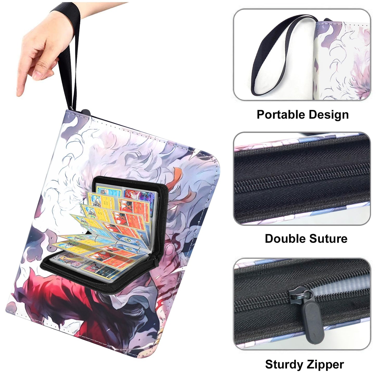 WEST TUNE 400 Pockets Anime Card Binder - Portable Waterproof Storage Book for One Piece Cards, Model WTV028, Removable Sleeves
