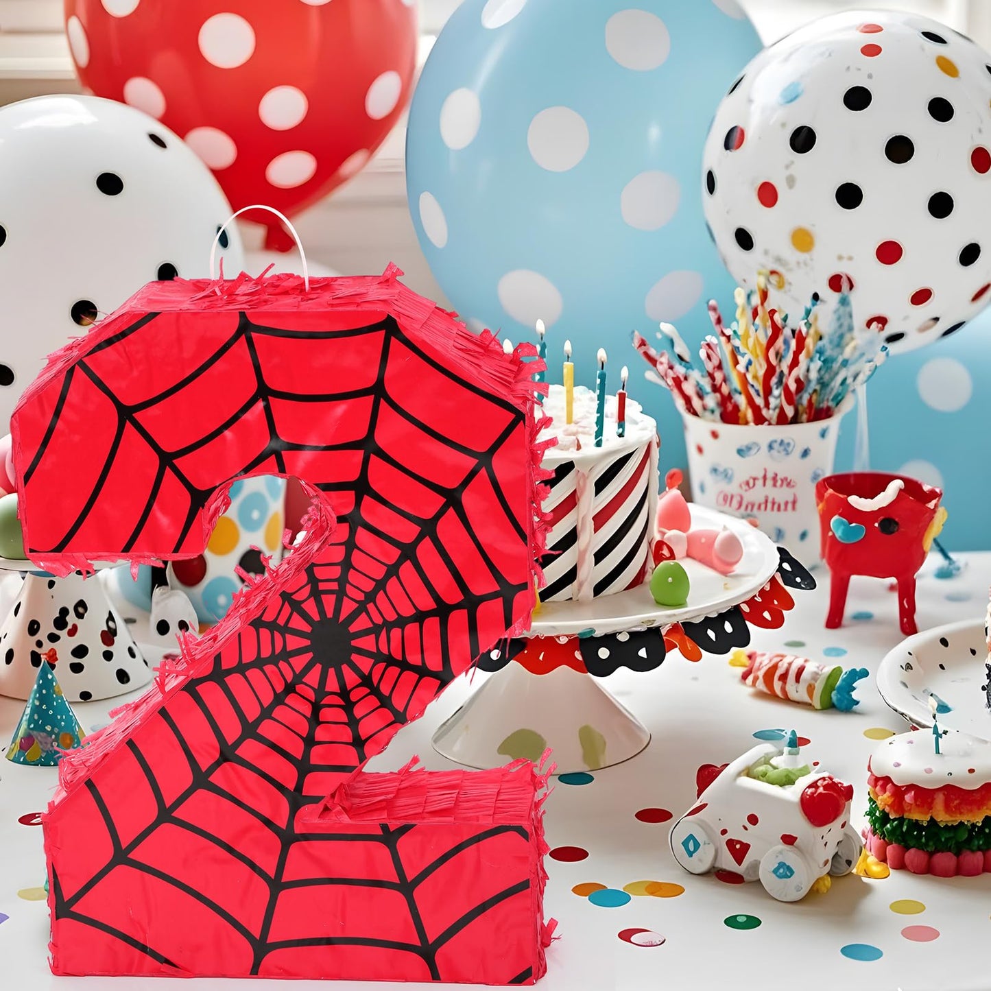 Simgoing Number 3 Spider Web Piata Bundle with Blindfold Small Piata Birthday Party Decoration for Mexican Fiesta Cinco De Mayo