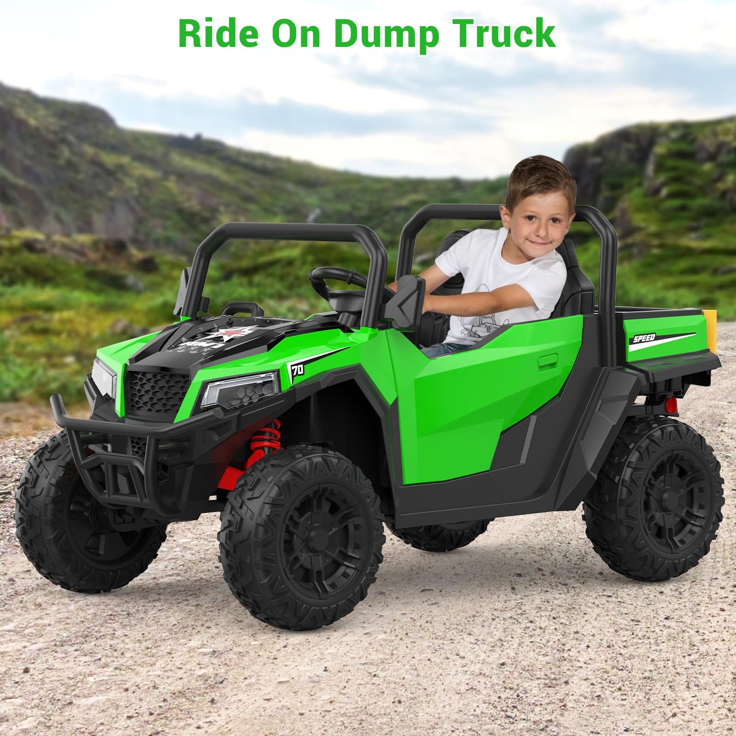 Ride On Dump Truck, 24V Ride On Car with Remote Control, Electric Dump Bed and Extra Shovel, Ride On Tractors Car with Music Pla