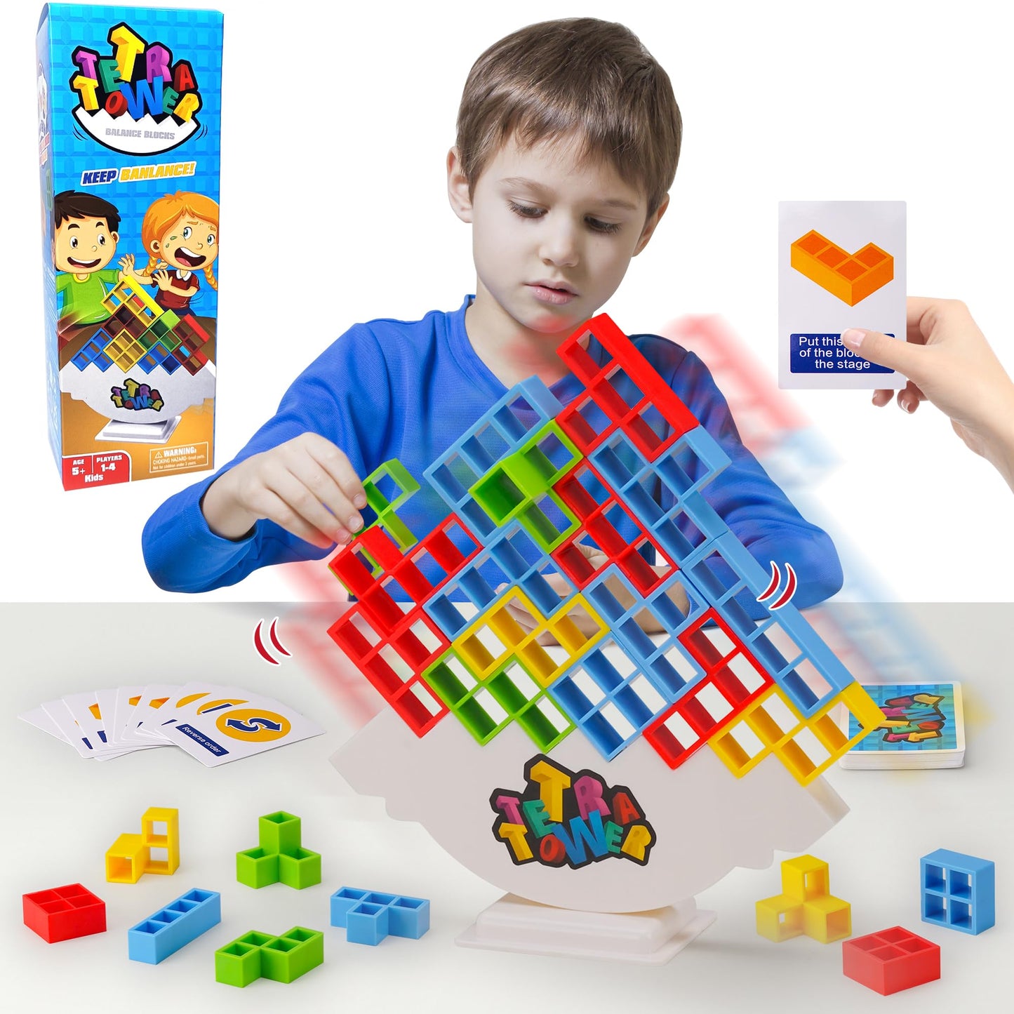 Wownova 32Pcs Tetra Tower Stacking Building Balance Block Game Toys For Kids, Adults & Family Game Night, Balancing Blocks Board Games Stacking Fun Toy For Children, Teens, Adults, Friends, Parties