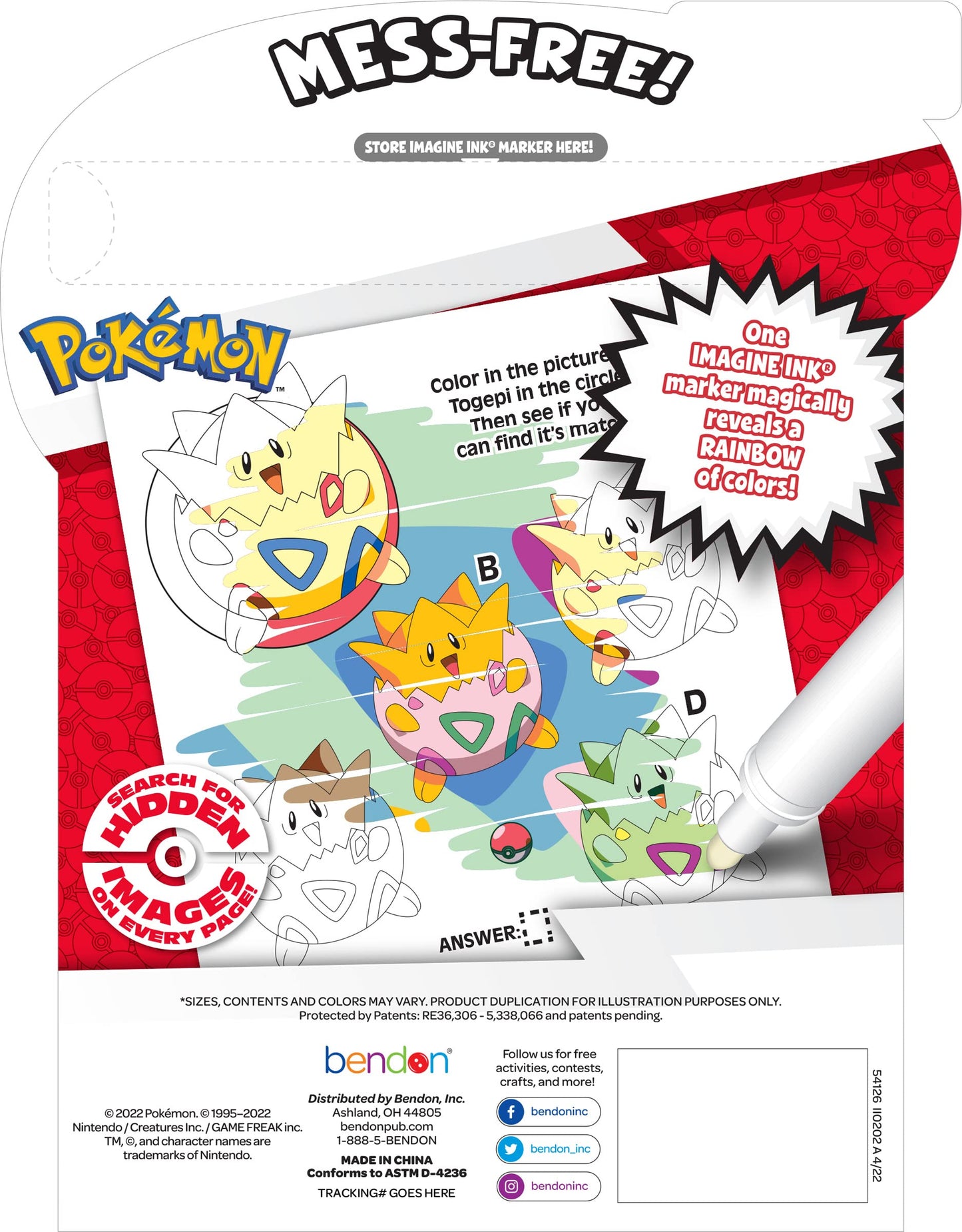 Bendon Imagine Ink Pokemon Magic Ink Pictures And Game Book With Mess Free Marker