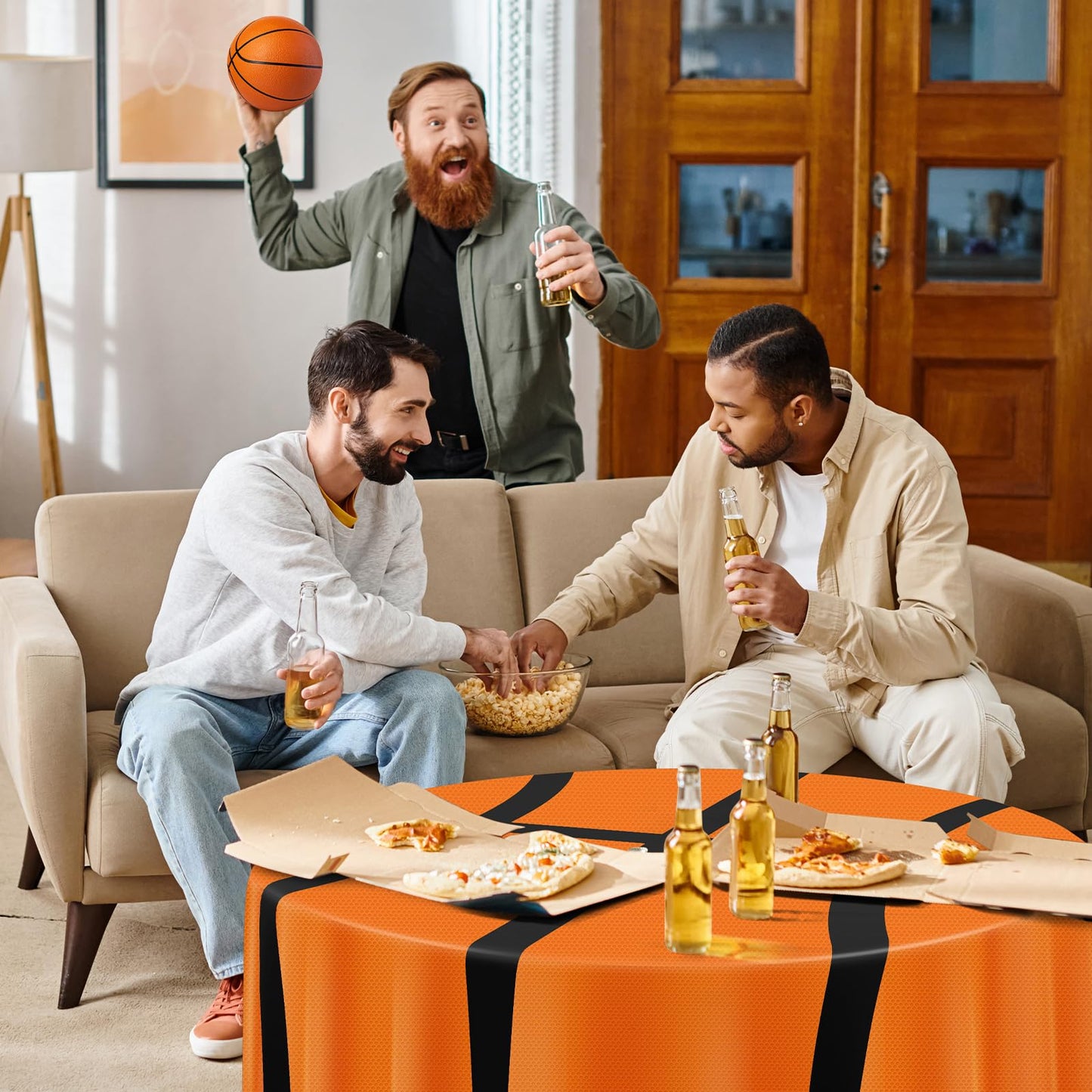 Funnymoom 1 Pack Round Basketball Tablecloth 84 Inch Plastic Basketball Party Decorations Disposable Table Cloth Washable Dispos