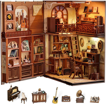 Fsolis Book Nook Kit, Diy Miniature House Kit Wooden Puzzle Booknook For Adult Decorative Bookend Bookshelf Alley Bookcase Decor Gifts For Women Teens Puzzle Lovers(The Secret Rythm)