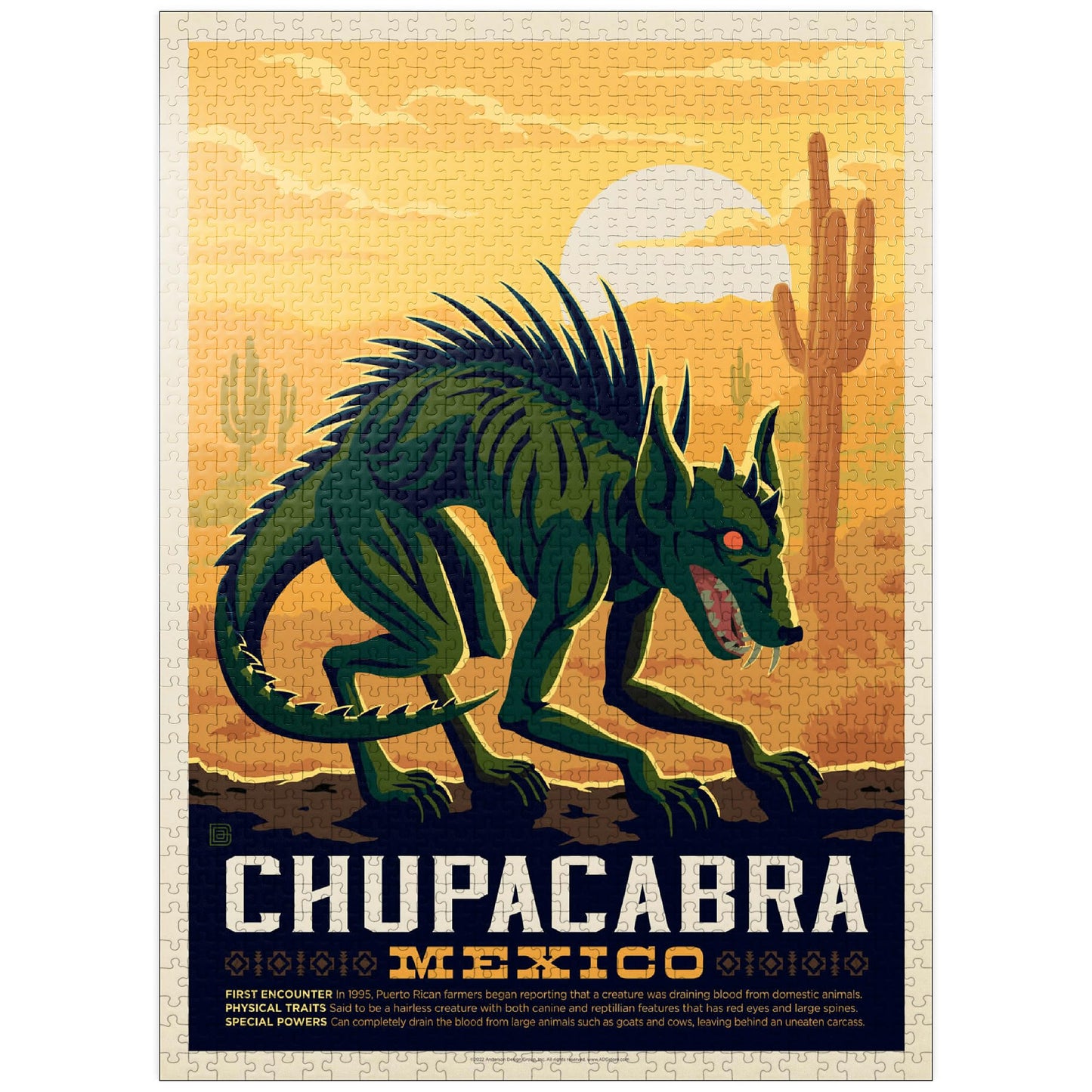 MyPuzzle.com 1000 Piece Jigsaw Puzzle - Mythical Creatures Chupacabra, Colorful Cardboard Vintage Poster for Adults