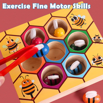 Yunchy Toddler Fine Motor Skill Toy, Bee To Hive Matching Game, Montessori Wooden Color Sorting Matching Toy, Preschool Educatio