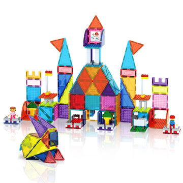 Picassotiles 353Pcsmagnetic Brick Tile And Magnetic Tile Combo Set, Action Figures Included, Building Blocks Stem Toys, Educatio