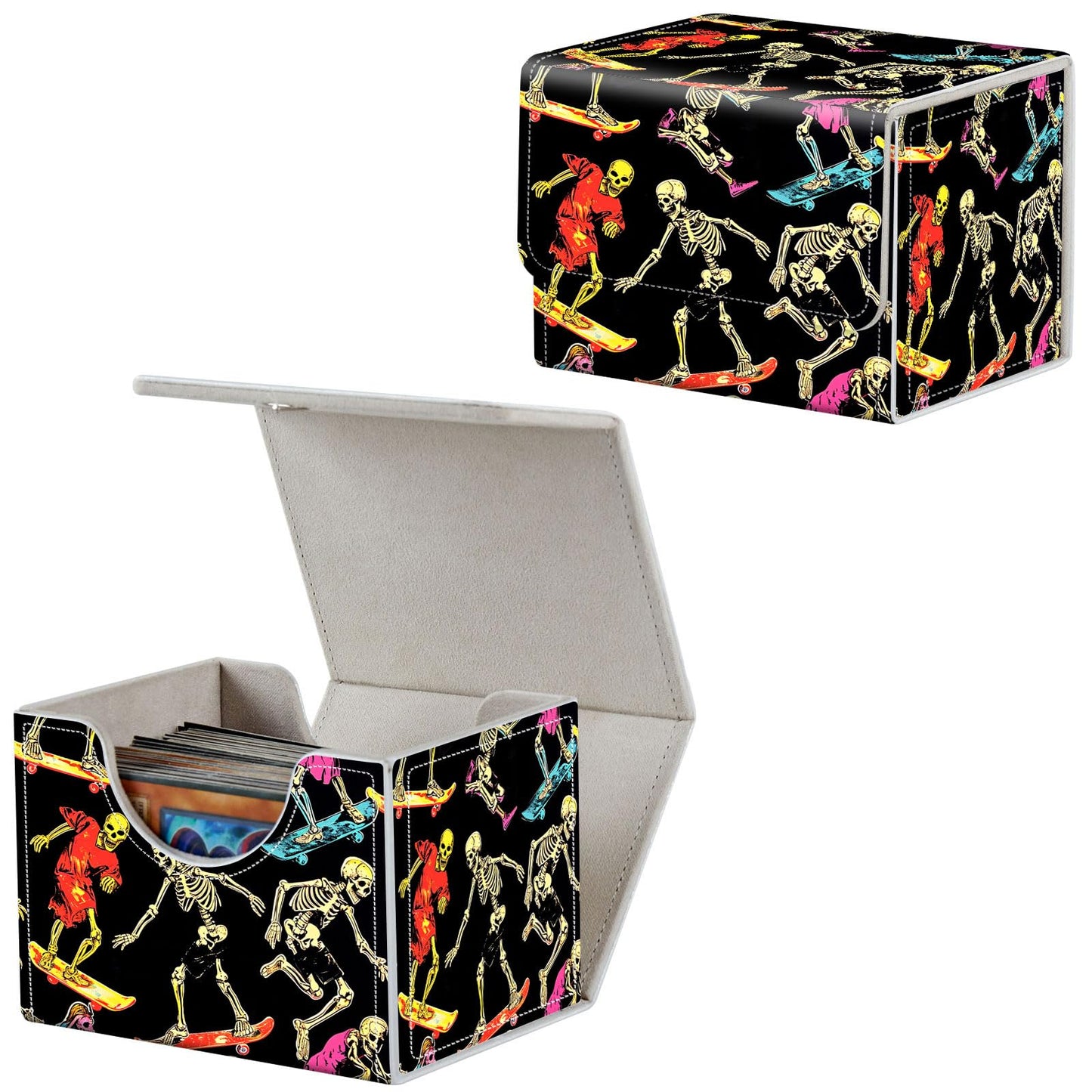 Qindaiwen Card Deck Box for MTG, Fits 100+ Single Sleeved Cards, PU Leather Trading Card Storage Box for TCG, CCG, MTG Cards, St