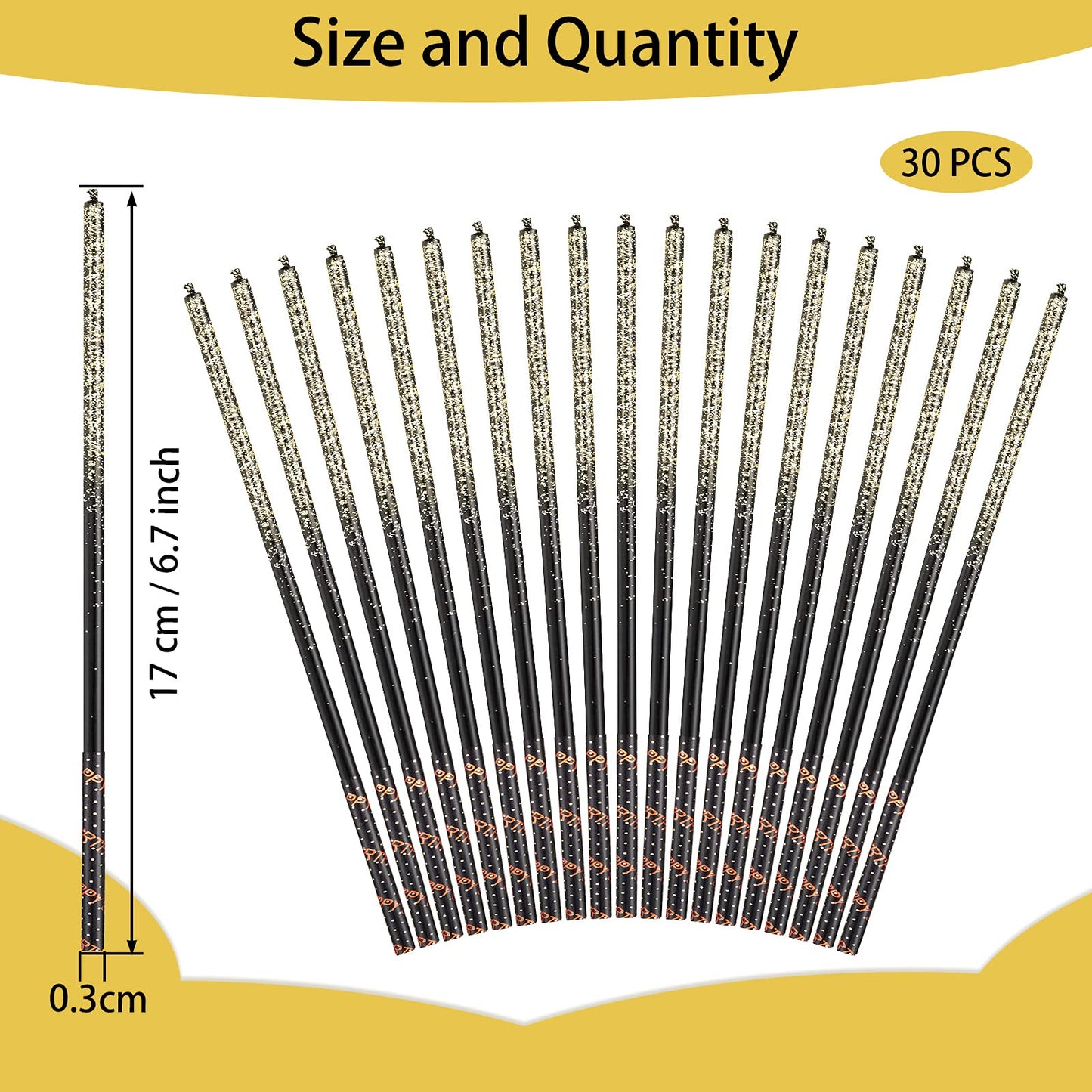 30 Pieces Birthday Candles Long Thin Cake Metallic Gold Black Candles Party Decoration Set for Cake Cupcake Graduation Retiremen