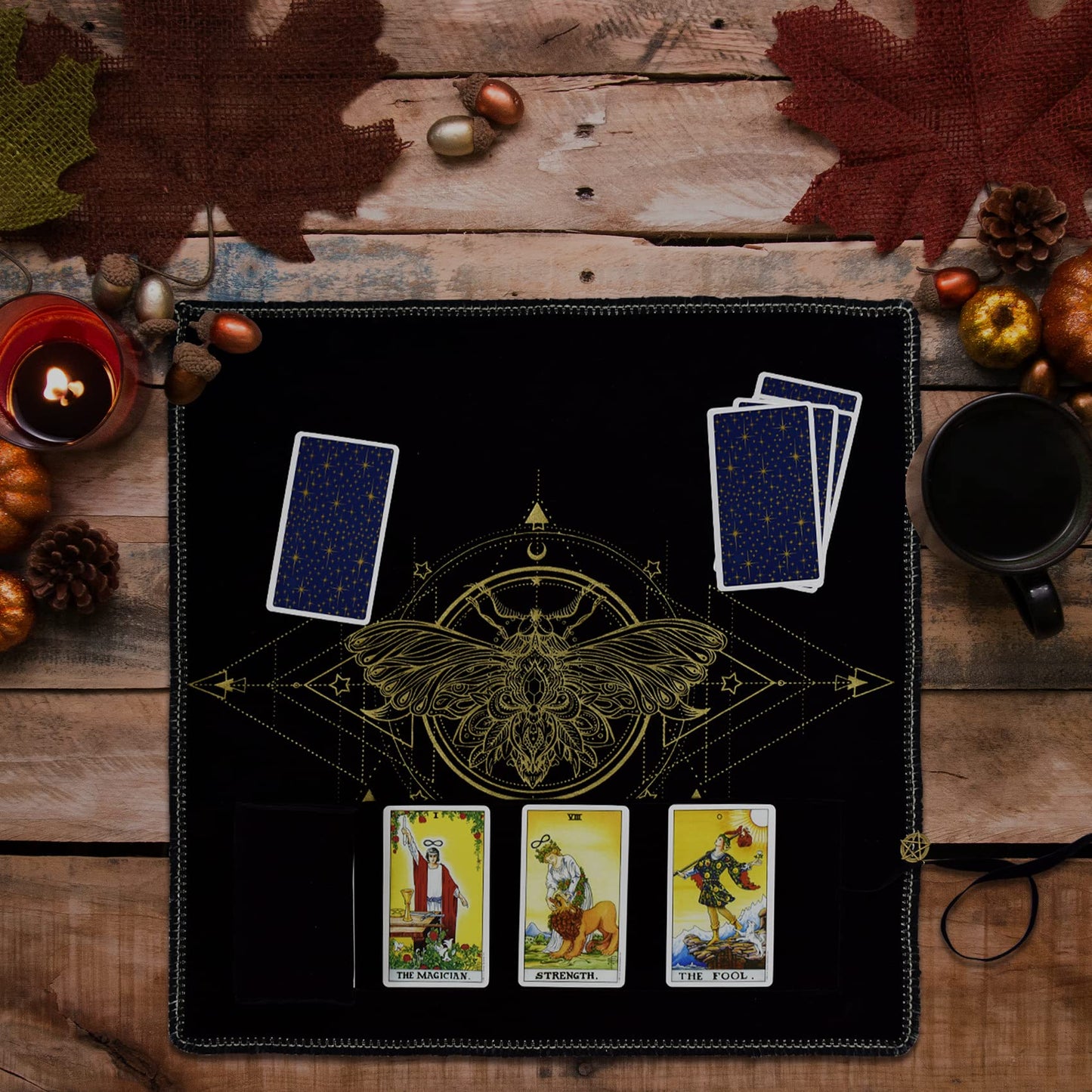 Knana 2Pcs Tarot Card Cloth - Velvet Tarot Cloth With Tarot Card Holder Bag, Golden Bee Pattern Altar Tarot Cloth 19.68 By 19.68